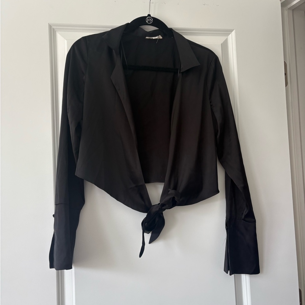 Black Tie-Front Women's Shirt